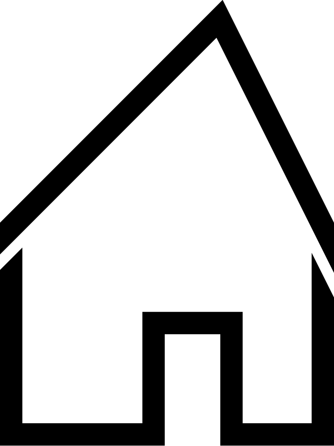 Eine einfache schwarz-weiße Strichzeichnung eines Hauses mit einem dreieckigen Dach wobei der Dachbalken weiß ist.